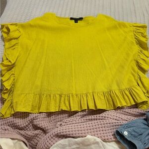 Marc New York Yellow Ruffle Sleeve Blouse